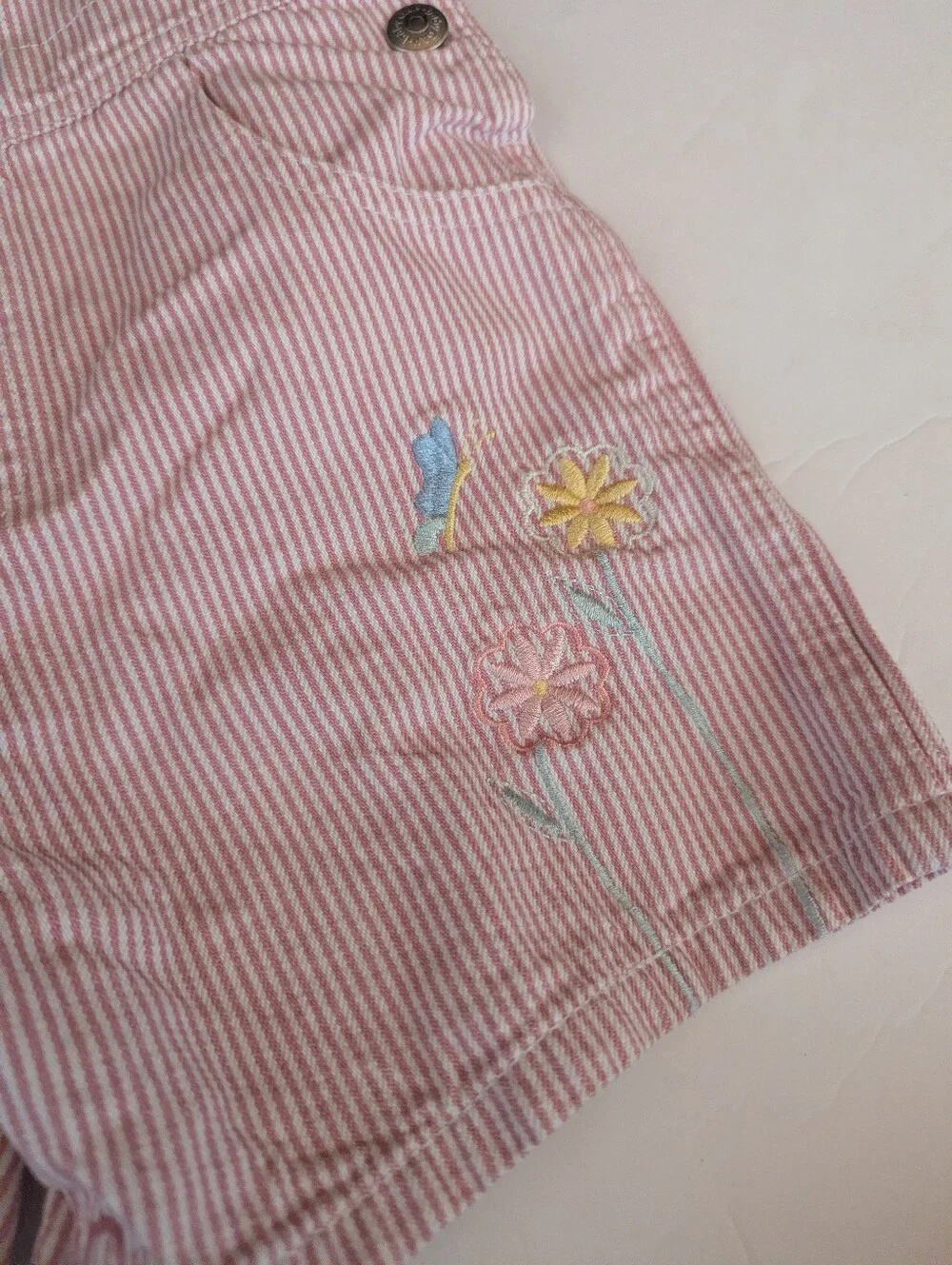 Vtg Y2K Baby Gap Pink Engineer Embroidered Shortalls 3T Girls Butterfly Flowers